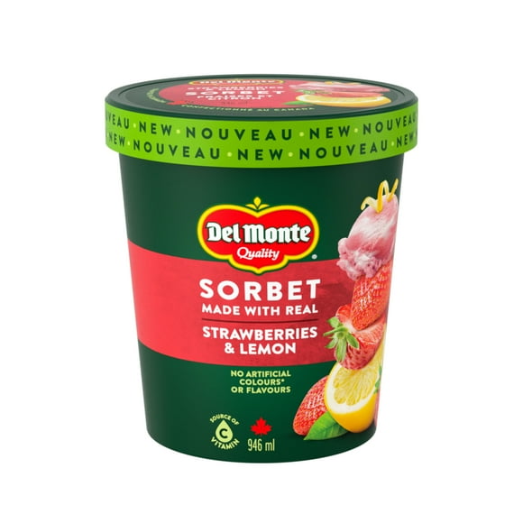 Real Strawberries & Lemon Fruit Sorbet Frozen Dessert, Made With Real Strawberries & Lemons, No Artificial Colours Or Flavours, Crafted in Canada, 0.9 L