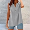 thumbnail image 2 of XIAONU 2025 Summer Sleeveless Linen Tank Top Casual Button V Neck Tunic Blouse Women Basic Shirt, 2 of 4