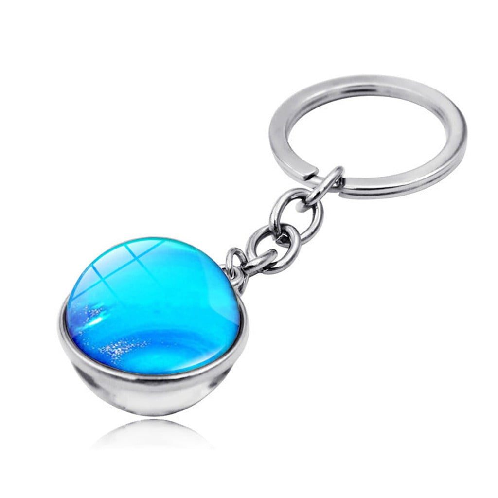 Glow in the Dark Earth Keychain Double Sided Glass Ball Planet Keyring Gifts New 