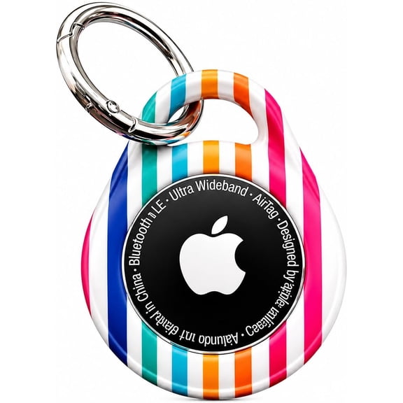 Candy Stripe Keychain Holder for Apple AirTag – Cute PC AirTag Case for Keys, Bags, Backpacks, Luggage & Pet Collar