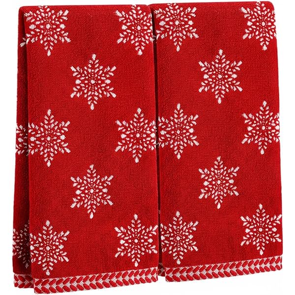 wonima01 2 Pcs Christmas Snowflake Towels Red Christmas Hand Towels for Bathroom 100% Cotton Highly Absorbent Soft Kitchen Washcloths for Xmas Holiday Winter Gift Bath Home Decor, 29 x 13 Inch