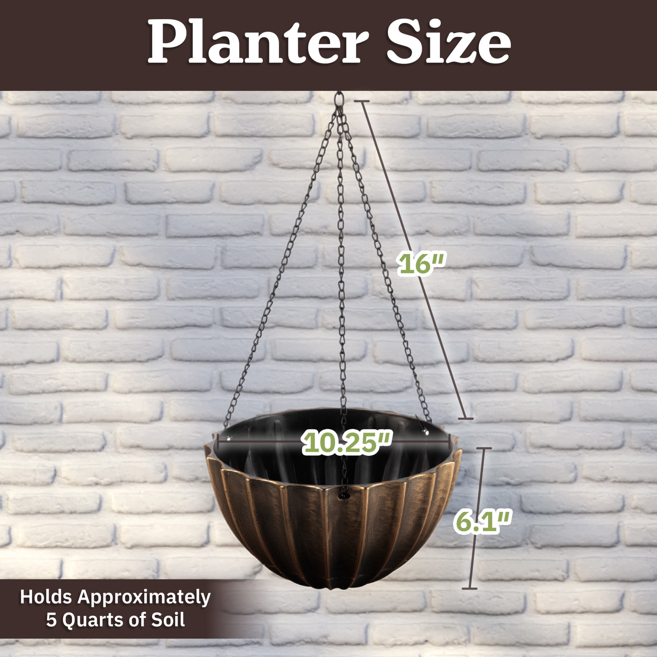 Pure Garden 10.25in Durable Plastic Hanging Planter 2-Pack with Drainage Reservoir, Bronze