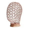 thumbnail image 3 of Cabeza de maniquí hueca de metal con base de madera para pelucas y auriculares. Oro rosa, 3 of 9