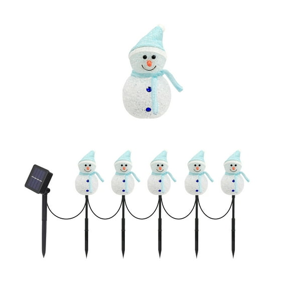 Deeceymbur Solar Christmas Lights Snowman Design LED Ground Plug Outdoor Decoration 5 in 1 String Waterproof