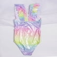 thumbnail image 4 of GYRATEDREAM Kids Girls One Piece Swimsuit Teen Hot Stamping Print Ruffle Sleeve Bathing Suits Cute Backless Swimwear for 6-14 Years, 4 of 8