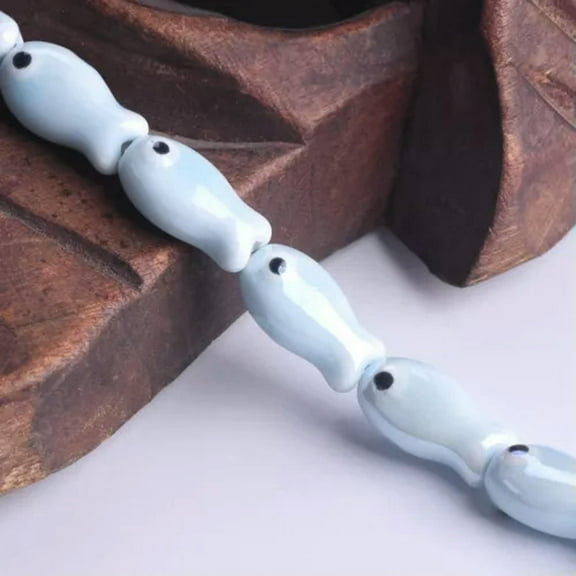 U8MO 10pcs 19x10mm Fish Shape Handmade Shiny Glazed Ceramic Porcelain Loose Beads-Aqua Blue