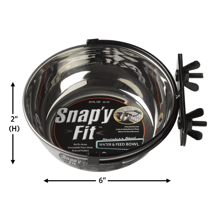 Snap'y Fit, Stainless Steel Dog Bowl, 20 oz, No-tip Crate