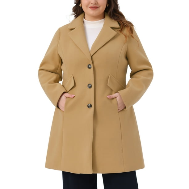 Abrigos de invierno para mujeres de tallas grandes Agnes Orinda, chaqueta de solapa con un solo botón, abrigo de guisante de longitud media elegante con bolsillo 2025 2X color camello