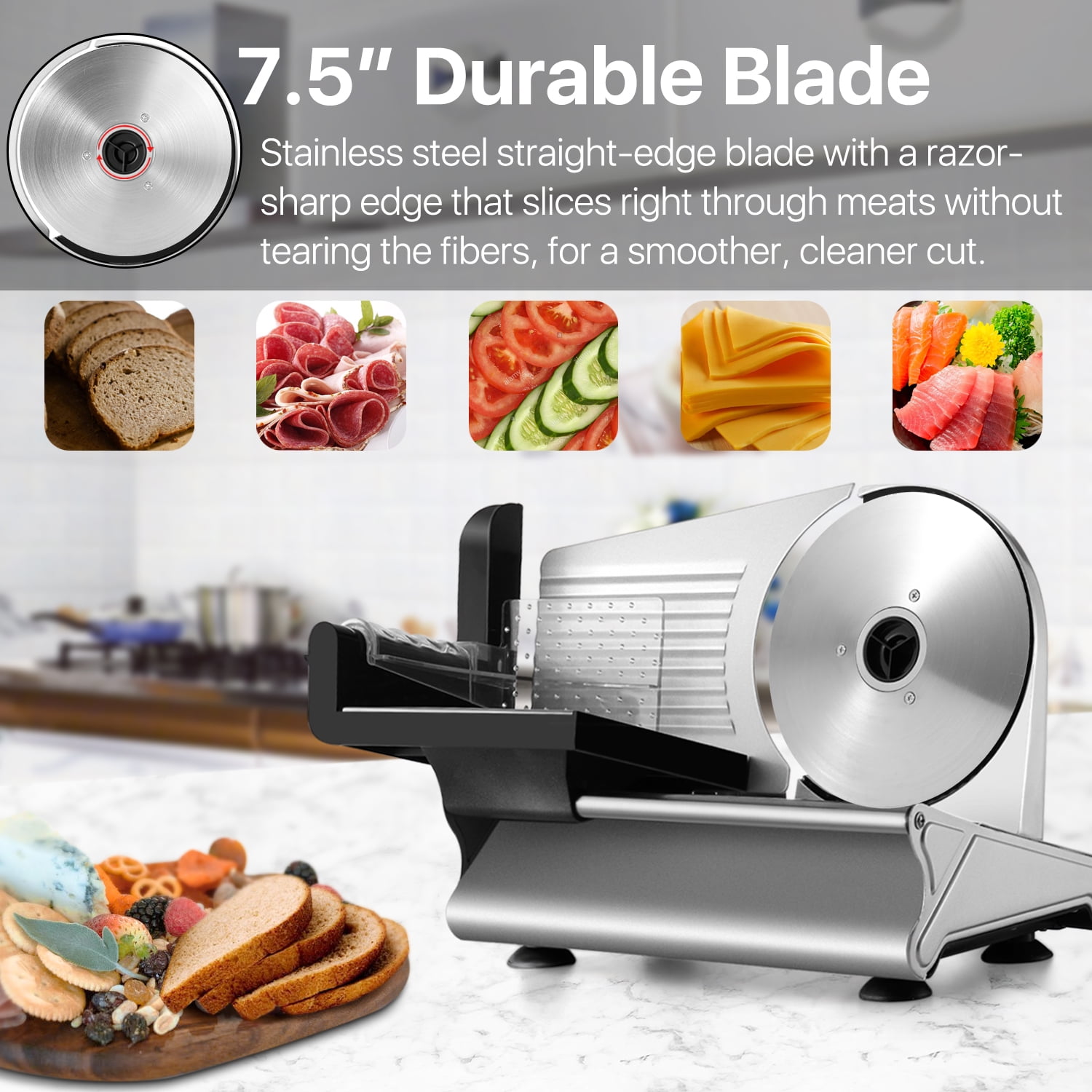 Mliter Electric Food Slicer Precision 7.5-Inch Stainless Steel Blade For  Bread and Meat, 150 Watt - Bed Bath & Beyond - 28716825