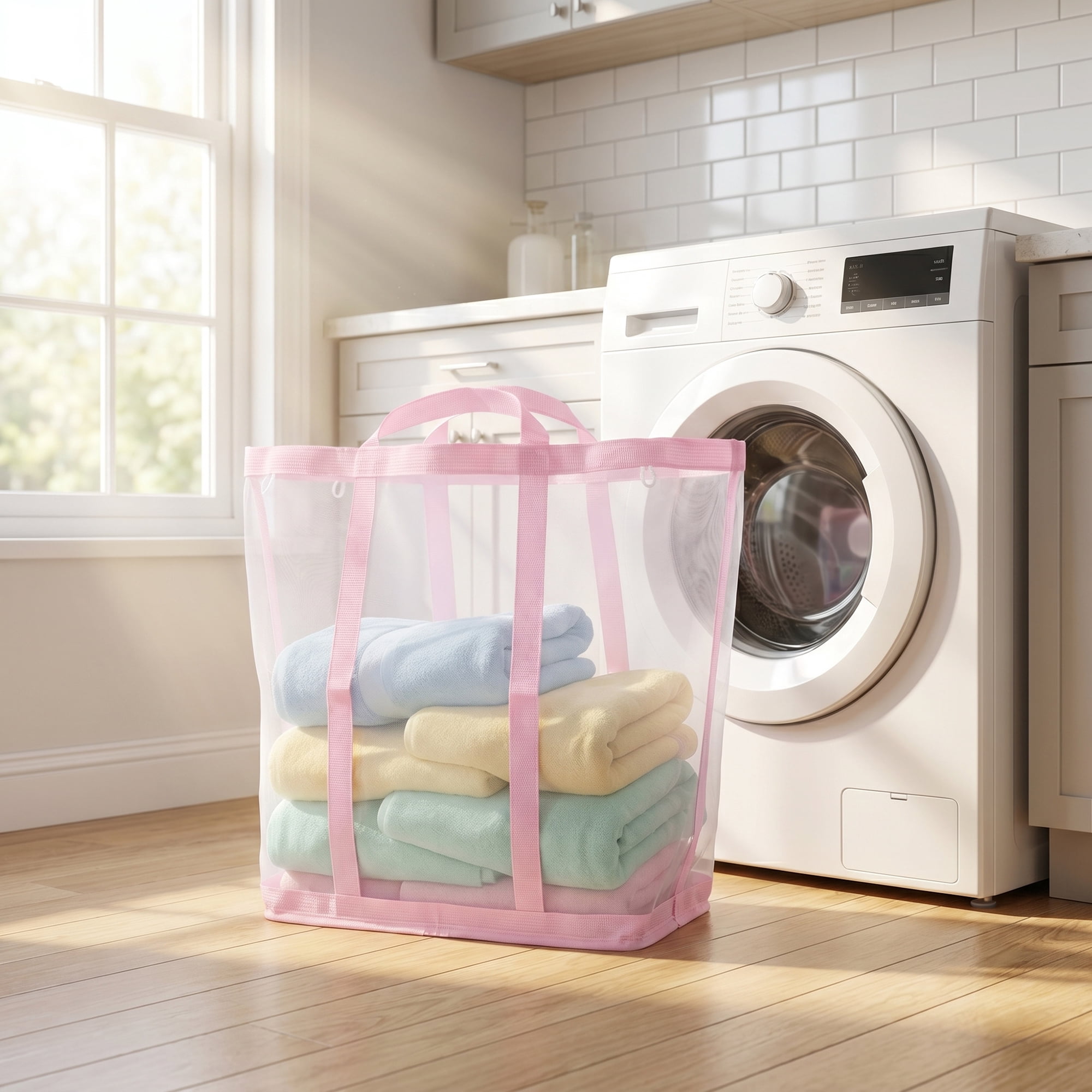Unique Bargains Collapsible Polyester Laundry Hamper for Travel Use 15.7"x10.2" Pink