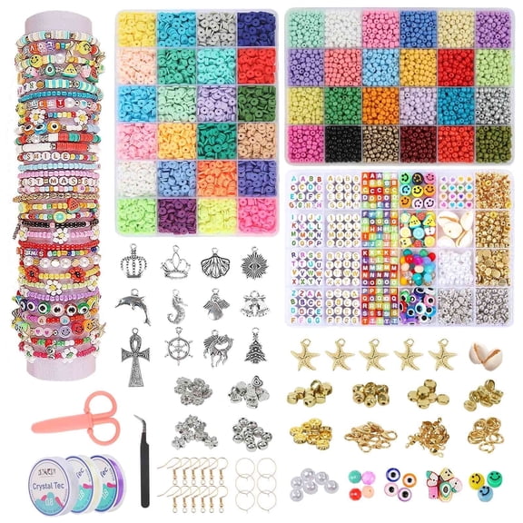 OCARDI-Bracelet Making Kit - 10800 Pcs Polymer Clay&Glass Seed Beads and Letter&Bracelet Beads for Friendship Jewelry Making for Teen Girl Gifts