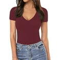 thumbnail image 3 of Lisingtool Full Body Jumpsuit Women Casual Tight Solid Color V Neck Short Sleeved Bodysuit Jumpsuits for Women Dressy Red5, 3 of 4