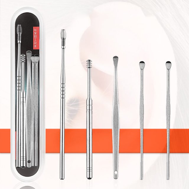 Trayknick 5Pcs Stainless Steel Spiral Spring Ear Picks Spoon Wax Removal Cleaner with Box