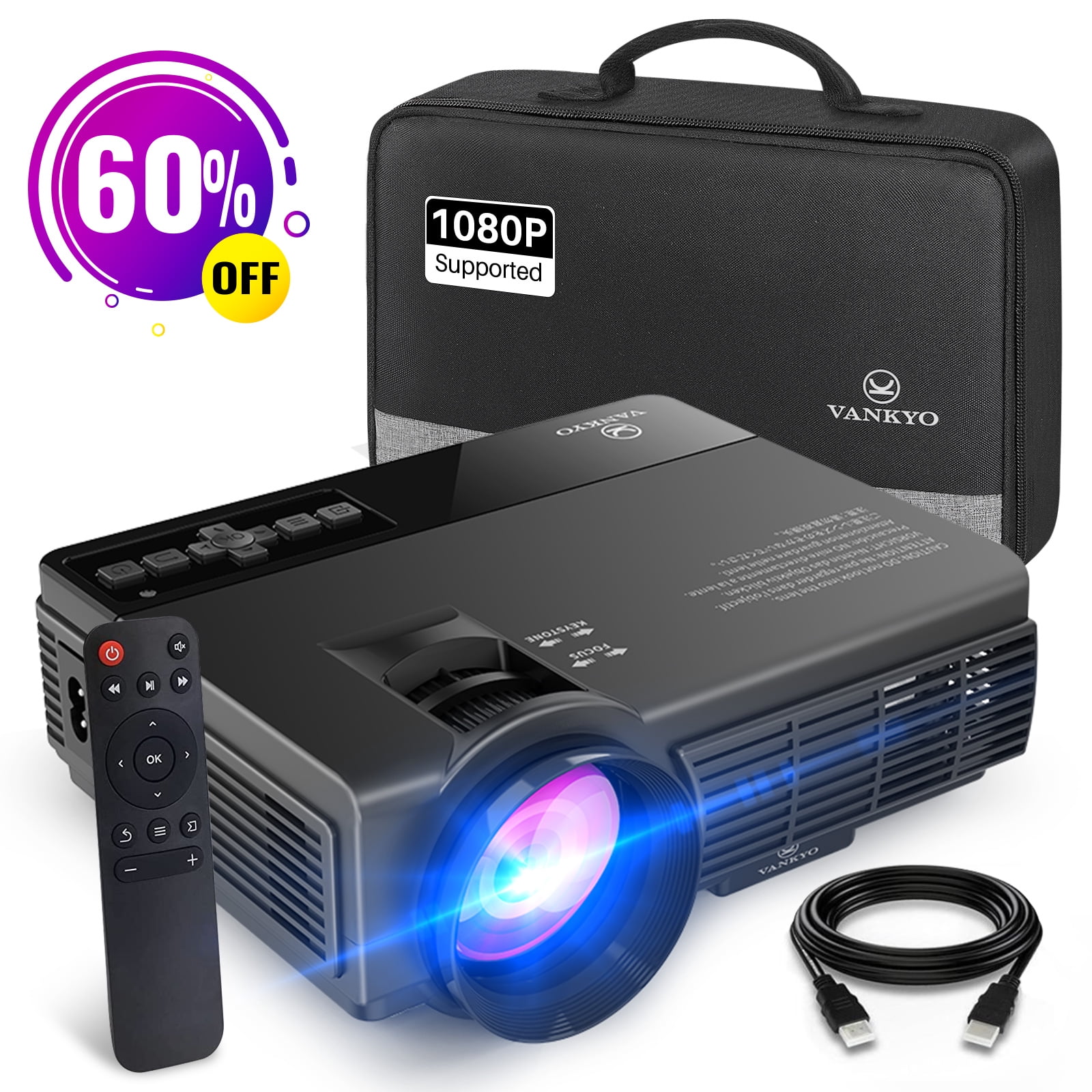VANKYO Leisure 3 1080P Supported Mini Projector with 65000 Hours Lamp Life,  LED Portable Projector Support 200'' Display, Compatible with TV Stick, 
