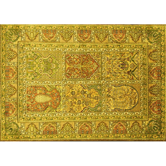 Ahgly Company Machine Washable Indoor Rectangle Persian Yellow Traditional Area Rugs, 8' x 12'