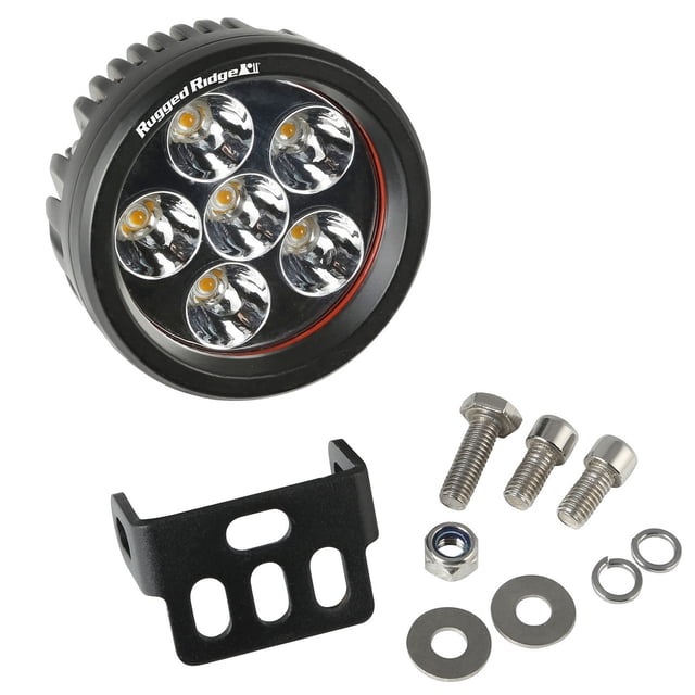 Rugged Ridge Driving/Fog Light 15209.01 Driving/Fog Light; LED Bulb; 6 CREE LED Bulbs; 3-1/2 Inch Round; 18 Watt; Driving Beam; Clear Lens/Black Accent; Black Housing