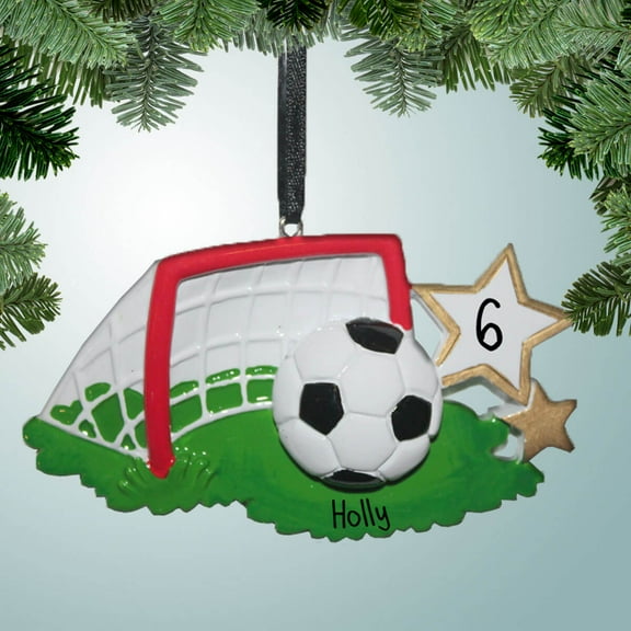 Personalized Soccer Ball in Front of Goal Christmas Ornament - Gifts for a Soccer Team - Goals - Striker - Midfielder - Futbol - Football - Great Gift Ideas