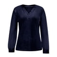 thumbnail image 2 of Craaazy Women's Elegant Velvet V-Neck Polka Dot Mesh Long Sleeve Shirts Casual Party Clothes Gifts, 2 of 6