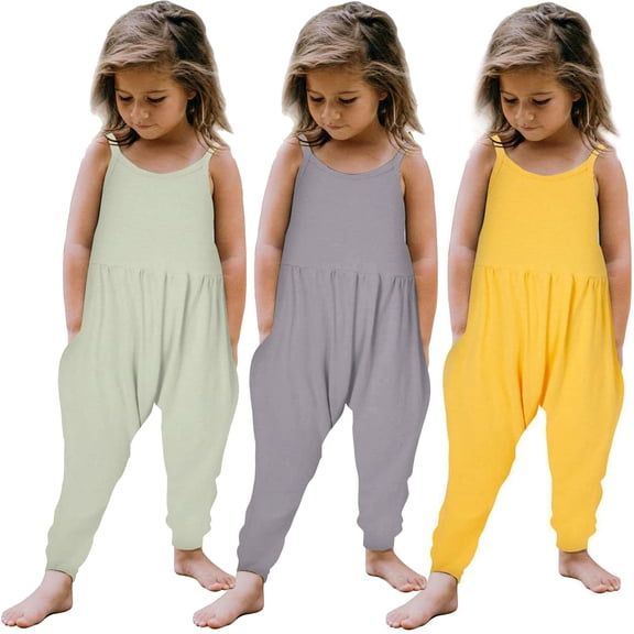 Baby Girl Romper Girls Solid Strap Romper Summer Backless Playsuit with Pocket Girls Jumpsuit Green 2-3 Years