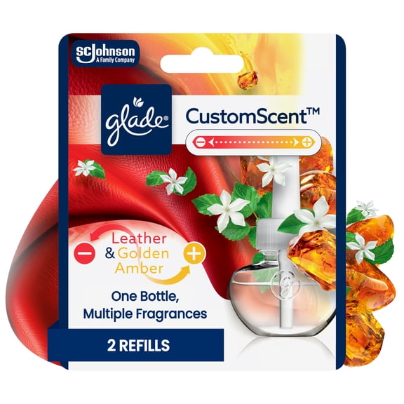 Glade® PlugIns® Refills with CustomScent Technology, Leather & Golden Amber, 2 Refills