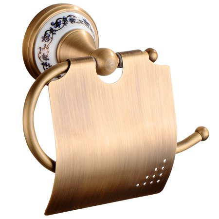 MOGFCT Antique Toilet Paper Holder with Cover, Wall Mounted Single Roll Brass Tissue Dispenser for Bathroom Decor