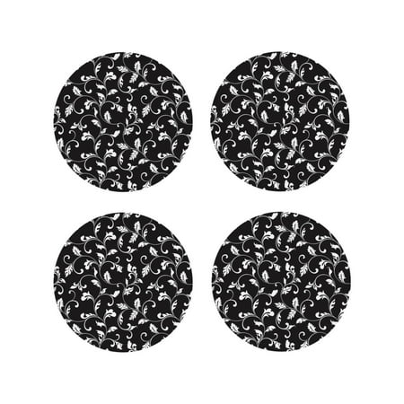 

Fuzoiu Black White Leaves Print Leather Coasters Set Drink Coasters Set of 4 for Tabletop Protection Durable PVC Coasters Home Décor and Housewarming Gift-Round Shape