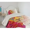 thumbnail image 2 of Ambesonne Geometric Quilted Coverlet 2 Pcs, Lion Head, Twin Size, White Pink Orange, 2 of 5
