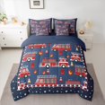 thumbnail image 2 of Homewish Fire Engine Print 7-Piece Bedding Comforter Set,Cute Stars Pattern King Bedding Sets,Deepblue Red Bed Sheets For Kids,Microfiber Bedroom Decor Reversible, 2 of 8
