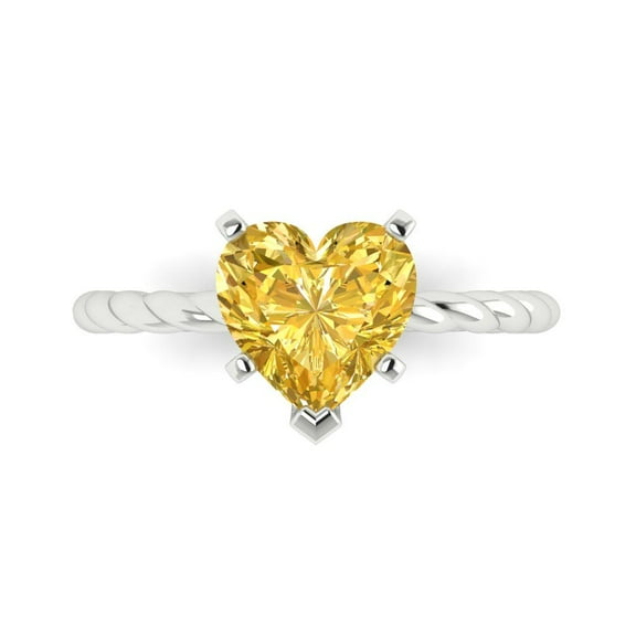 Solitaire Engagement Ring for Women - 2ct Simulated Yellow Diamond in 18K White Gold Promise Ring