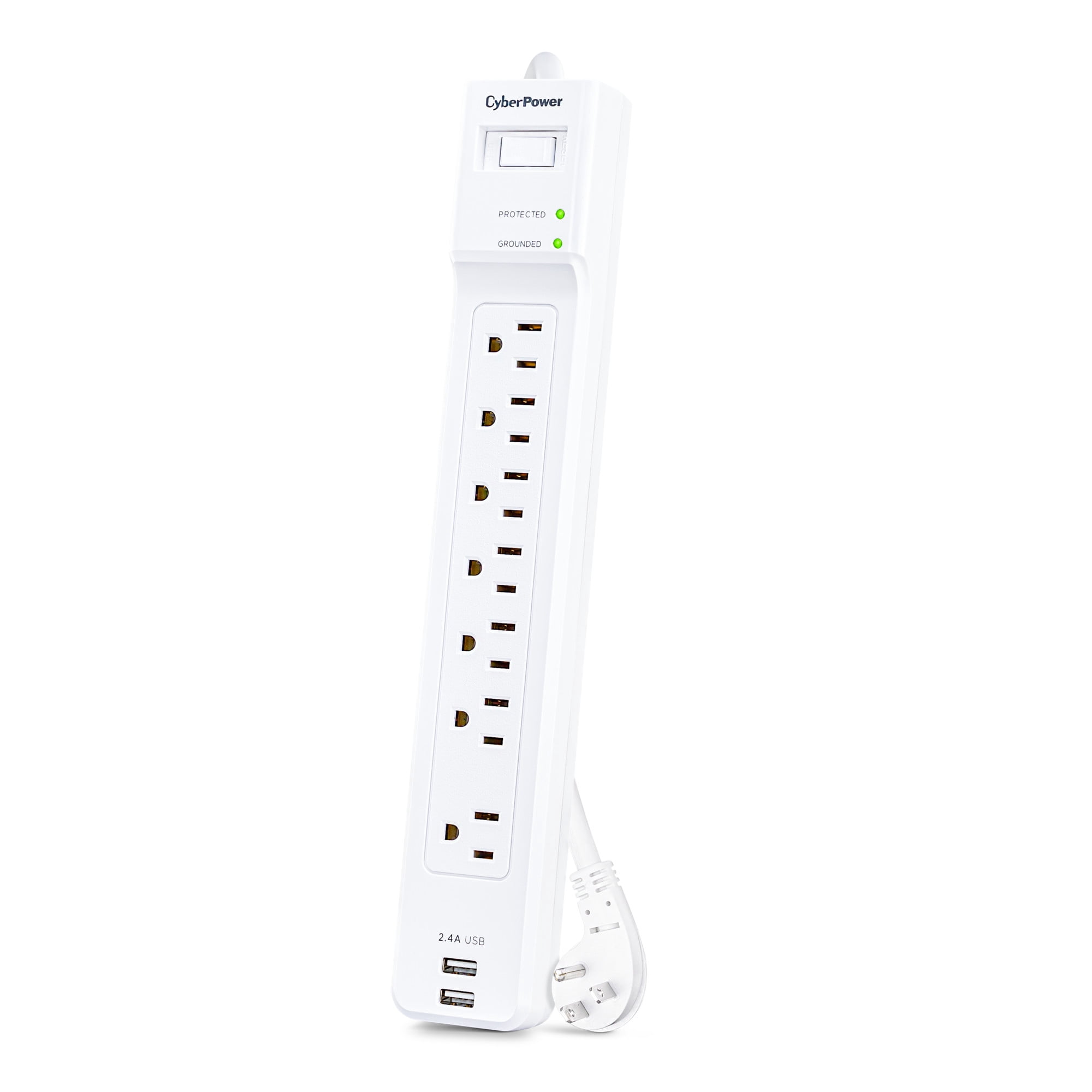 CyberPower P703URC1 - 2000 Joule White Surge Protector Power Strip with 2 USB-A Ports, 7 Outlets and 3 ft Extension Cord