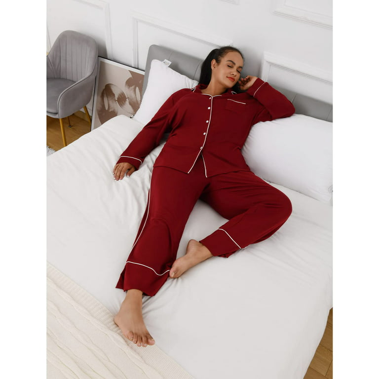 Softlife Plus Size Pajamas for Women Soft Loungewear Sets Long Sleeves  Button Down 2 Piece Pjs Oversize Women Sleepwear Sets,2XL,Red