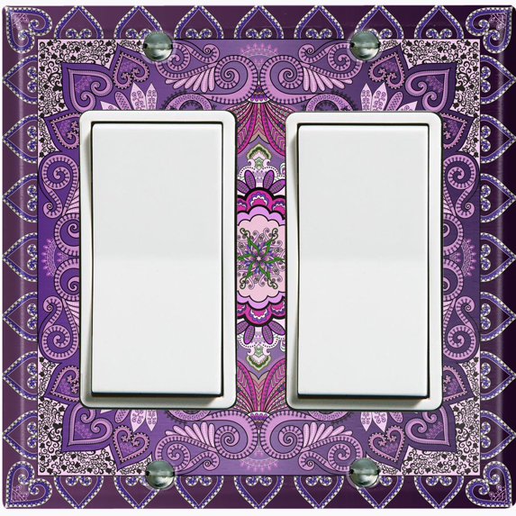 Metal Light Switch Plate Cover Elegant Purple Mandala Flower Tile Pattern TIL065