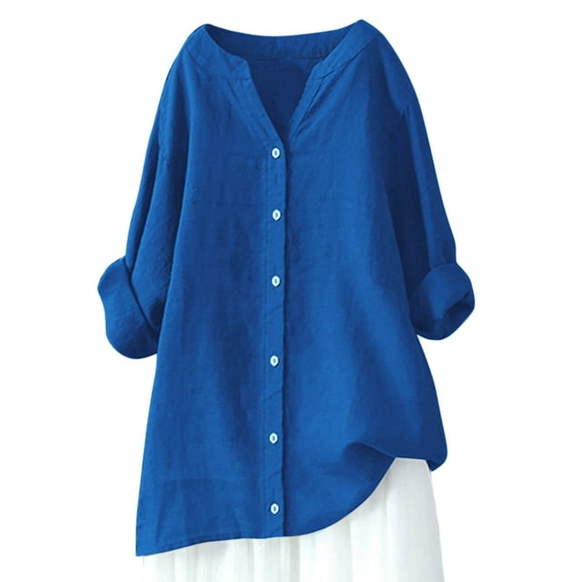 Women Loose Button Down Blouses Long Sleeve Solid Casual All Occasions