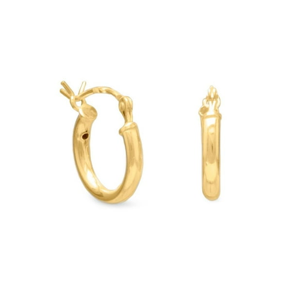 Hoop Earrings 2mm x 12mm 14k Yellow Gold-plated Sterling Silver