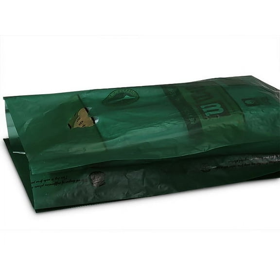 Pack Of 500, 12 x 3 x 18" Solid Dark Green Hi-D Recycled Plastic Bags W/Handles .70 Mil Made in USA