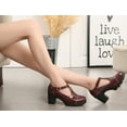thumbnail image 4 of DADAWEN Women's Mary Jane Pumps Block Heel Platform Oxfords Leather Shoes - Comfortable Fashion T-Strap Patent Leather Wine Red Size 6 US, 4 of 6