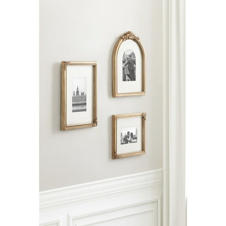 Kate and Laurel Arendahl Three-Piece Picture Frame Set, Antique Gold, Set of 3, Varying Sizes, Vintage Rectangle and Arched Photo Frame Set for Use as Gallery Wall Frames
