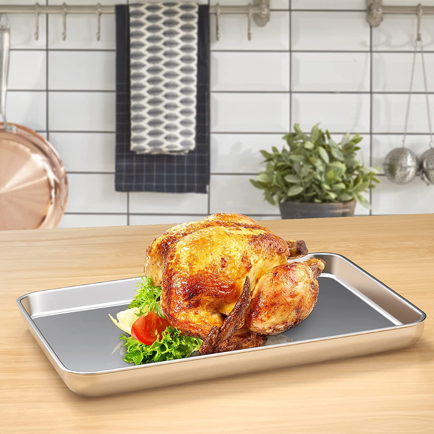 Baking Tray with Rack Set, Stainless Steel Baking Sheet with Cooling Rack 15.7" x 11.8", Easy Clean & Dishwasher Safe, Oven Trays for Bread/ Biscuits/ Meat Cooking Suitable for Thanksgiving,Christmas