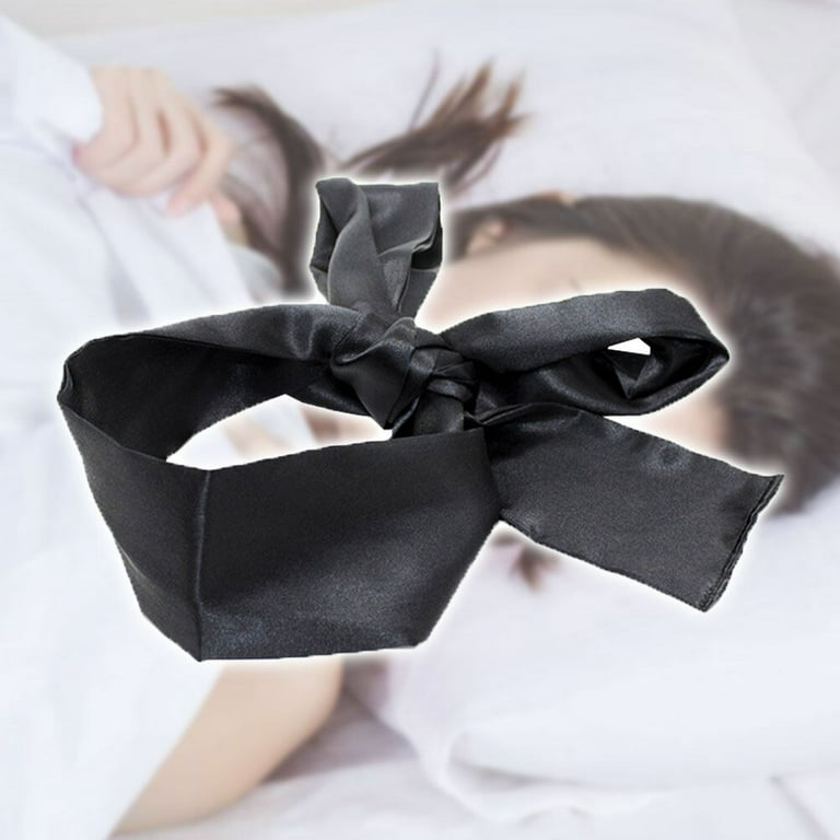 Satin Blindfold Comfortable Eye Mask Band Blinder for Home Travel Costume  Props (Black)