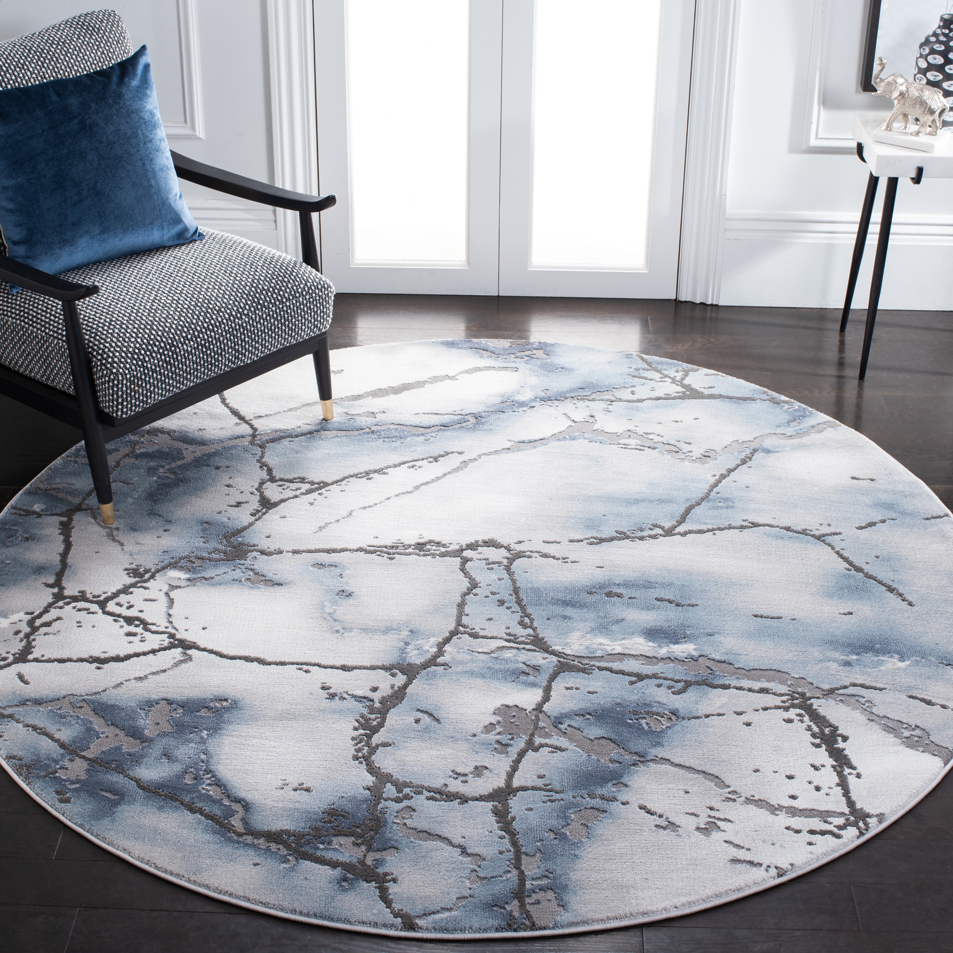 SAFAVIEH Craft Paul Abstract Area Rug, Grey/Blue, 5'3" x 5'3" Round
