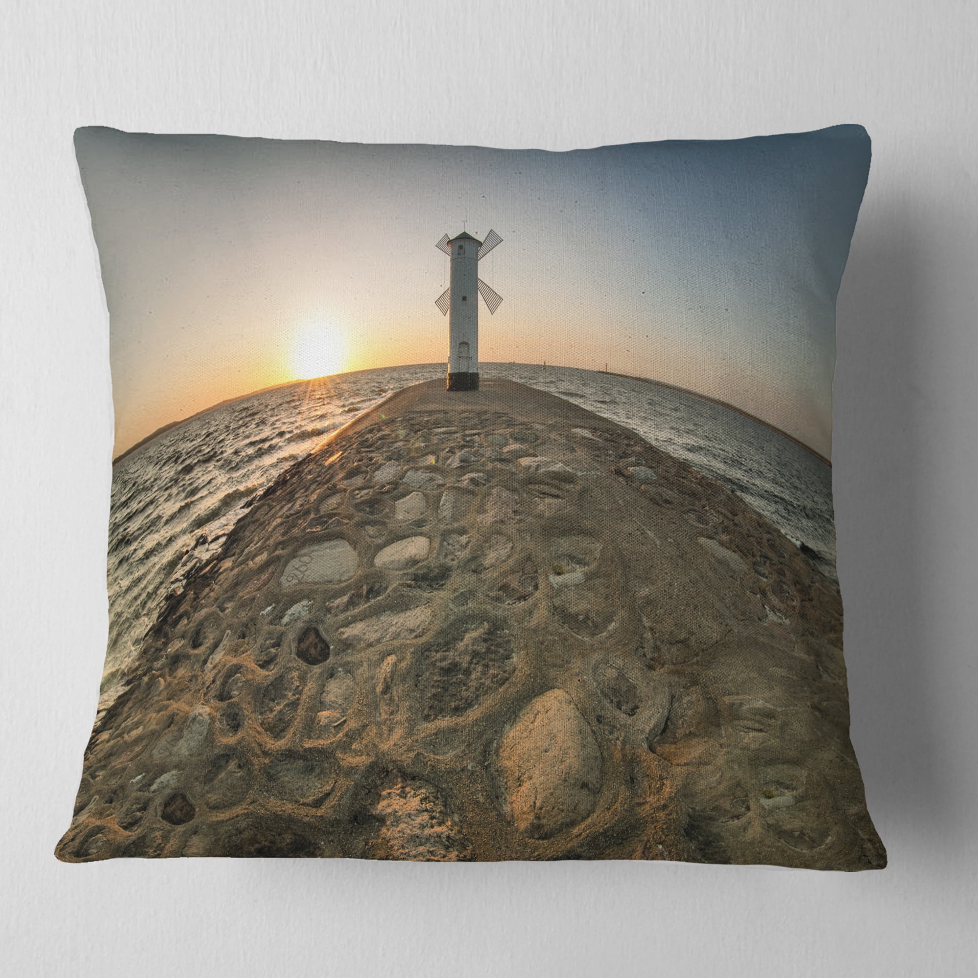 Designart Lighthouse Windmill Stawa Mlyny - Seascape Throw Pillow - 16x16