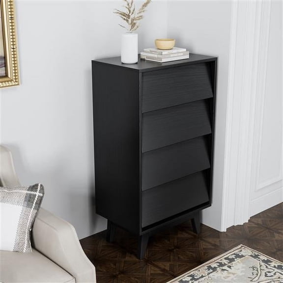 Antique Style 4-Drawer Dresser with Bevel Design – Classic Bedroom Storage,Black