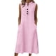 thumbnail image 3 of TaTaai Women's Loose Fit Slip Dress Solid Color Sleeveless V-Neck Linen Feel Button Front Casual Maxi Dress Summer Pocket Detail Gift, 3 of 7