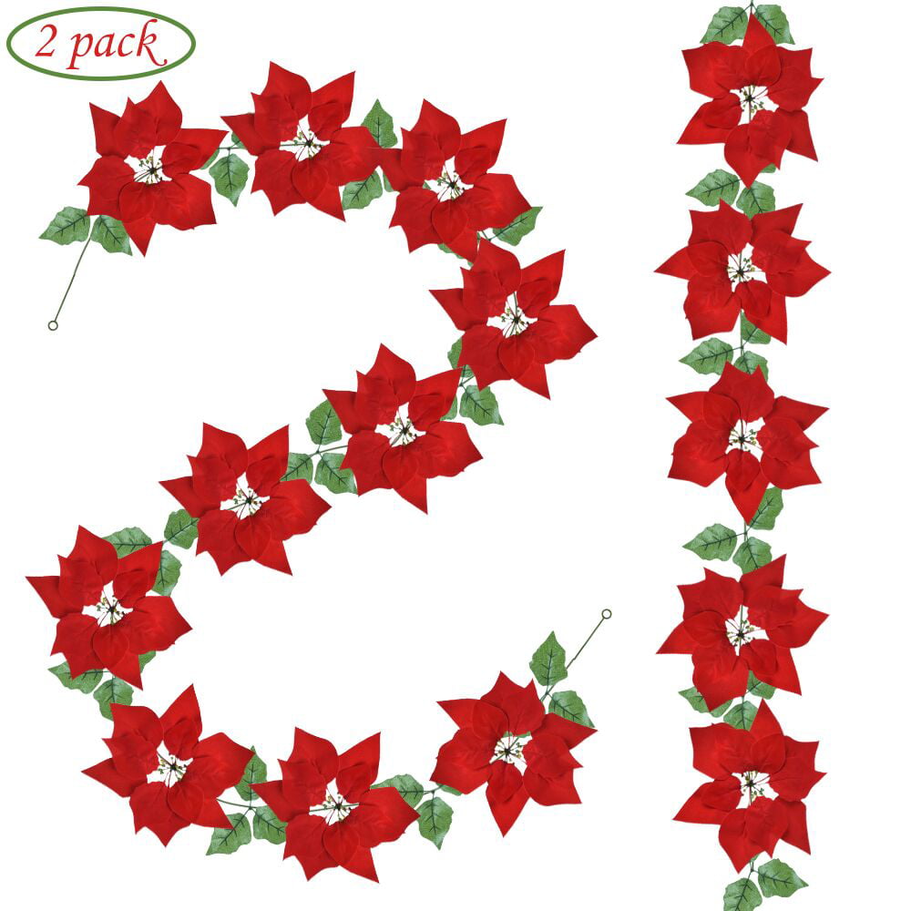 Poinsettia Holly Leaves Winter Christmas Holiday Party 100 ft String Decoration 