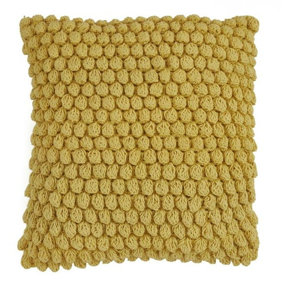 SARO Coton vers le Bas Remplissage Jeter Oreiller avec Crochet Pompon Design Jaune