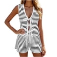 thumbnail image 3 of TaTaai Womens Two Piece Set Striped V Neck Sleeveless Up Tank Top with High Waist Bermuda Shorts Side Pocket Solid Soft Breathable Casual Outfit Gift, 3 of 8