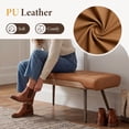 thumbnail image 6 of Dayalane 35.5" Mid-Century Modern PU Upholstered Bench, Tufted Ottoman Accent Bench with Solid Wood Trim, Bronze Metal Legs for Entryway, End of Bed, Brown, 6 of 12