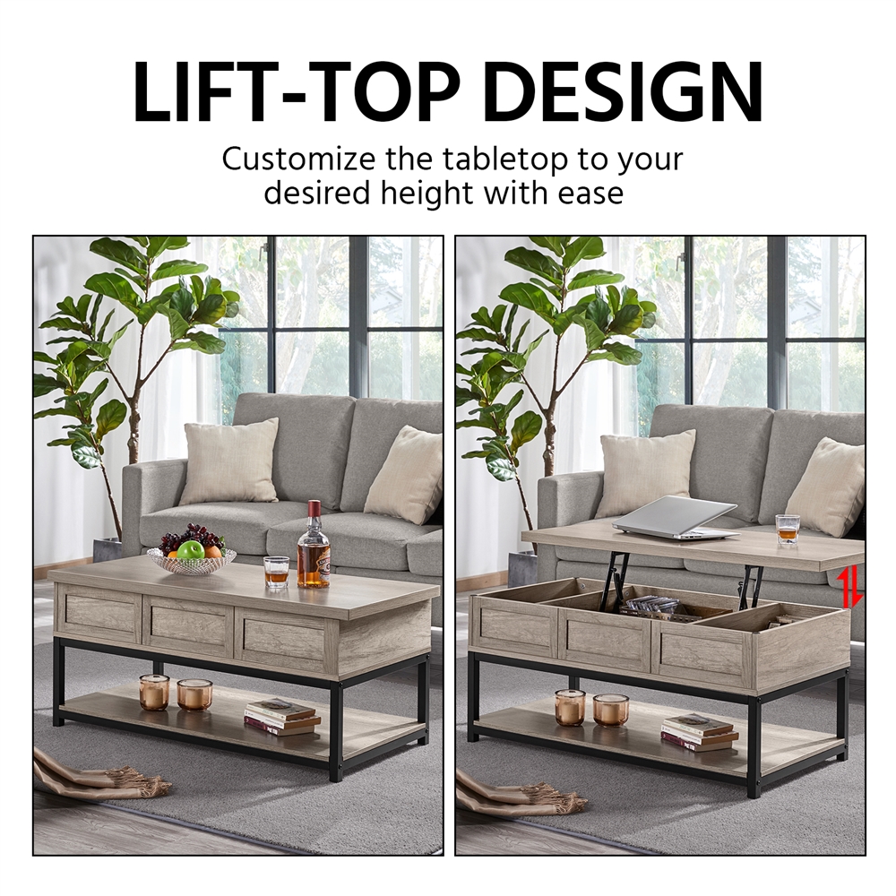 Alden Design Wooden Lift Top Coffee Table with Storage Shelf, Rustic Gray - image 5 of 14