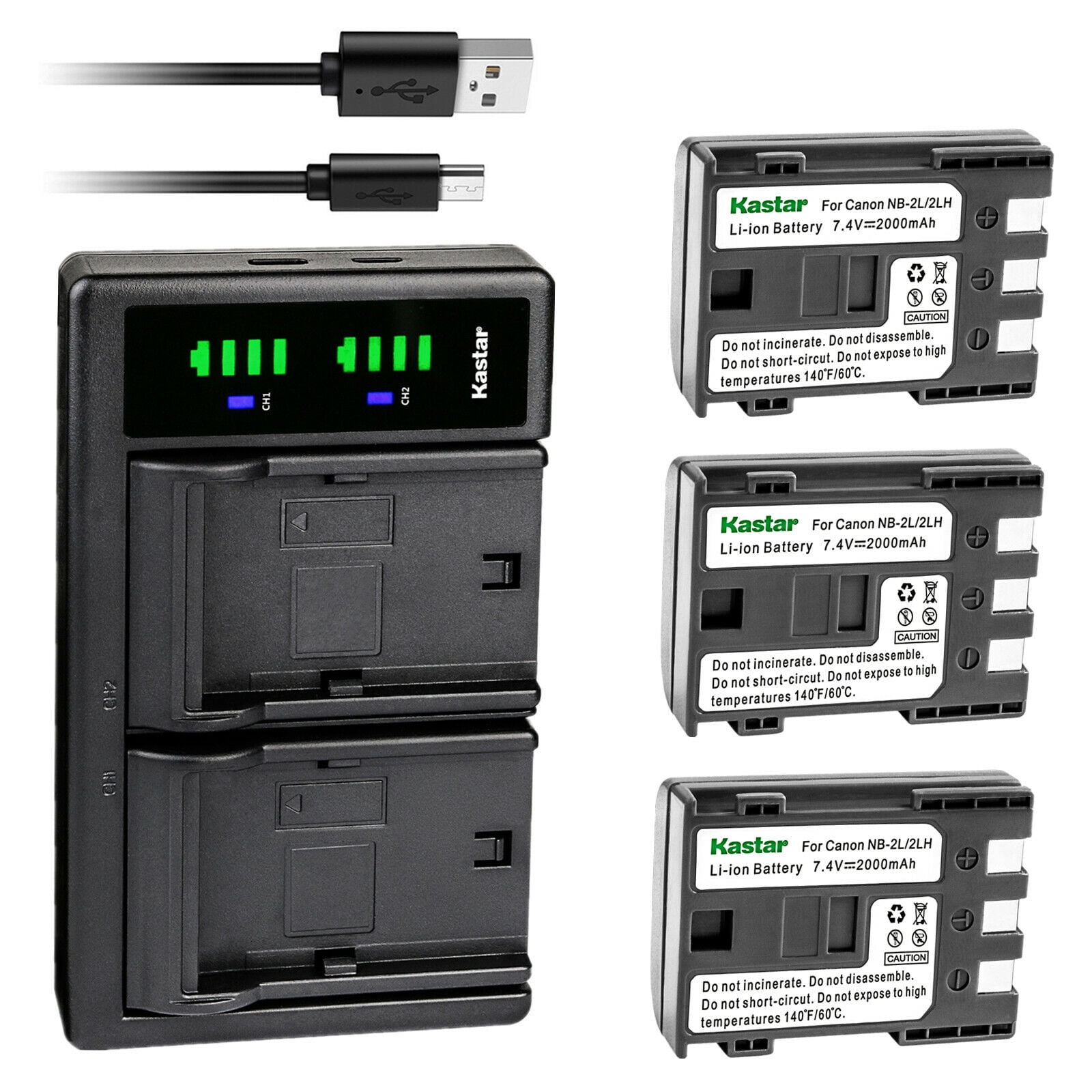 Kastar 3-Pack Battery and LTD2 USB Charger Replacement for Canon ZR850 ZR900 ZR930 ZR950 ZR960 MD100 MD101 MD110 MD111 MD120 MD130 MD140 MD150 MD160 MD205 MD215 MD216 MD225