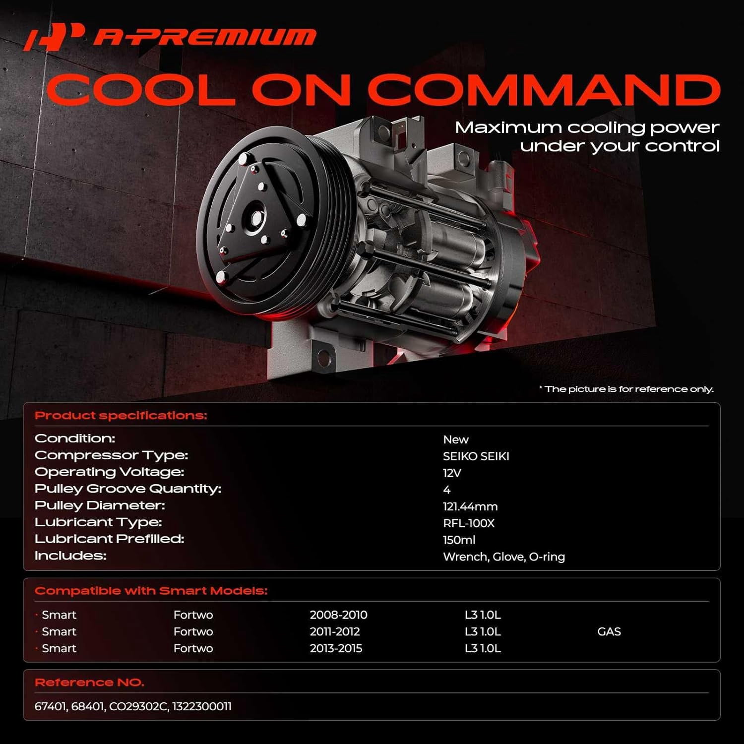 A-Premium Air Conditioner AC Compressor with Clutch Compatible with Smart Fortwo 1.0L 2008-2015